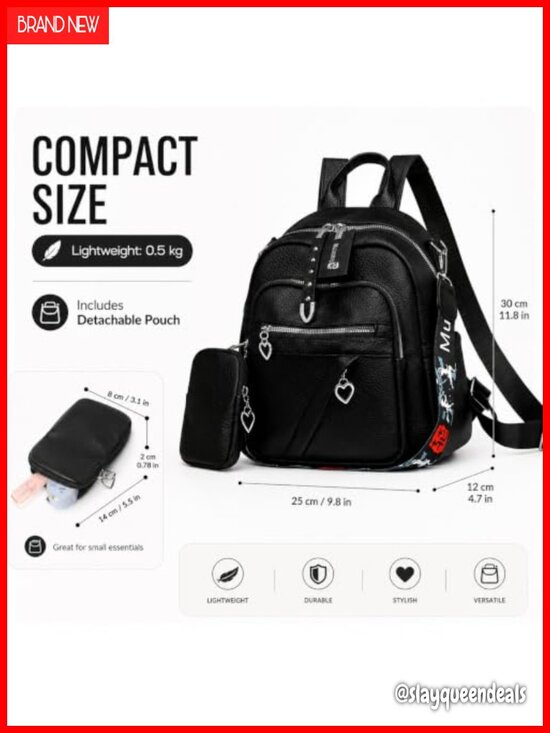 Convertible Vegan Leather Backpack Purse for Women, 3 Way, Work Travel, Hidden